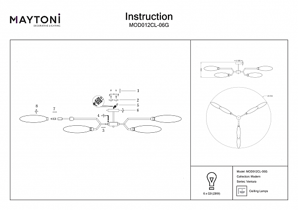 Потолочная люстра Maytoni Ventura MOD012CL-06G