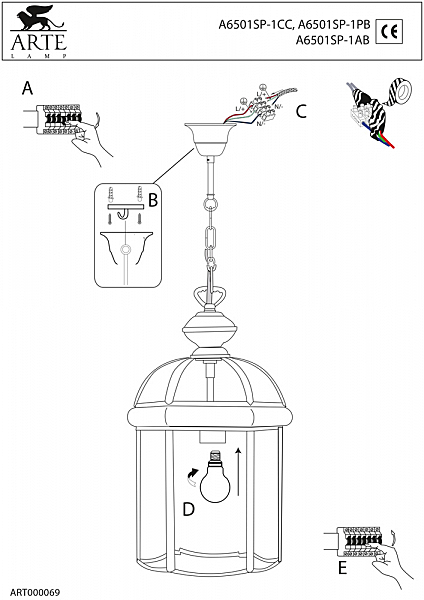 Светильник подвесной Arte Lamp RIMINI A6501SP-1PB