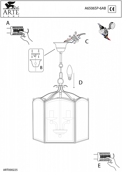 Светильник подвесной Arte Lamp BOLOGNA A6506SP-6AB