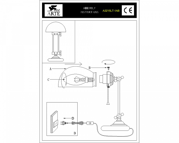 Настольная лампа Arte Lamp COSY A3215LT-1AB