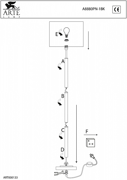 Торшер Arte Lamp WAVERLEY A8880PN-1BK