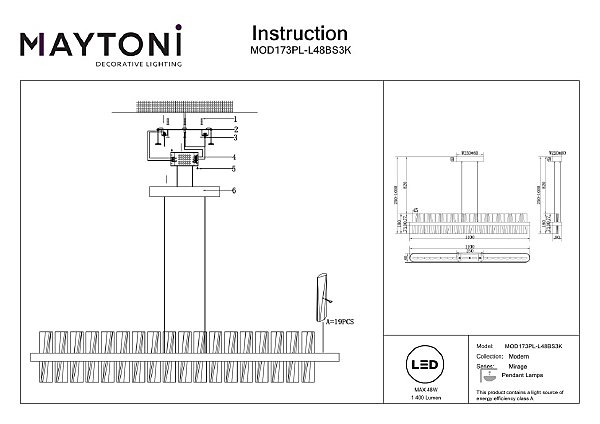 Подвесная люстра Maytoni Mirage MOD173PL-L48BS3K