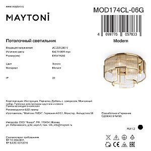 Потолочная люстра Maytoni Frame MOD174CL-06G