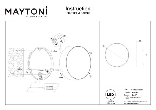 Уличный потолочный светильник Maytoni Zon IP O431CL-L30B3K