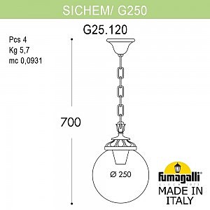 Уличный подвесной светильник Fumagalli Globe 250 G25.120.000.AZE27
