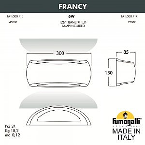 Уличный настенный светильник Fumagalli Francy 1A1.000.000.LYF1R