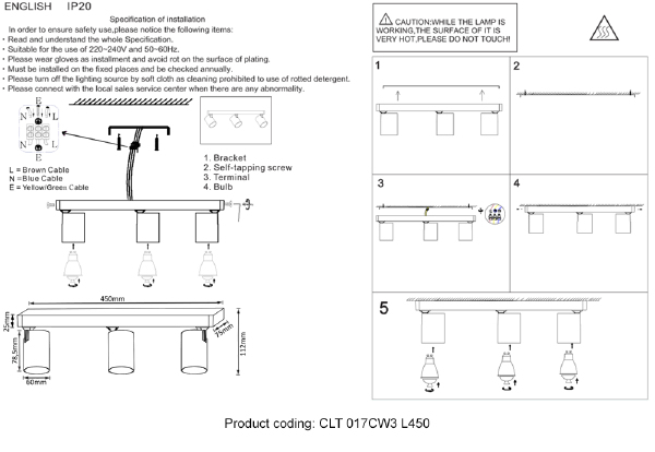 Светильник спот Crystal Lux Clt 017 CLT 017CW3 L450 BL