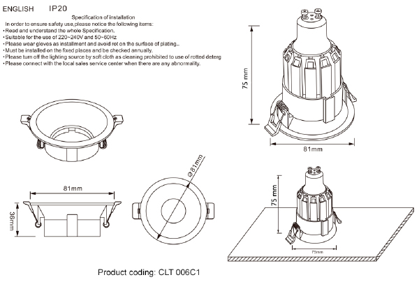 Встраиваемый светильник Crystal Lux CLT 006 CLT 006C1 BL