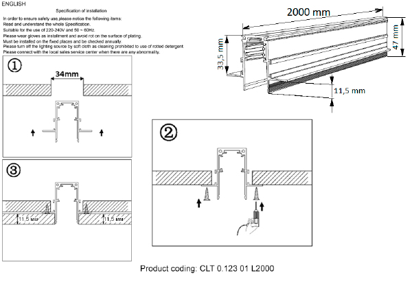 Шинопровод магнитный встраиваемый Crystal Lux CLT 0.113 CLT 0.123 01 L2000 BL