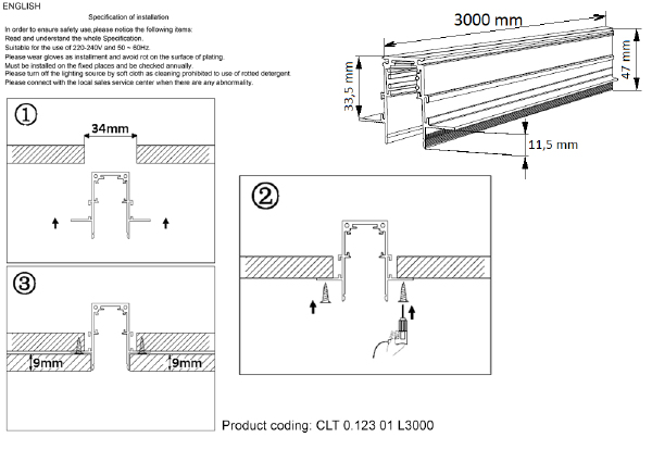 Шинопровод магнитный встраиваемый Crystal Lux CLT 0.113 CLT 0.123 01 L3000 BL