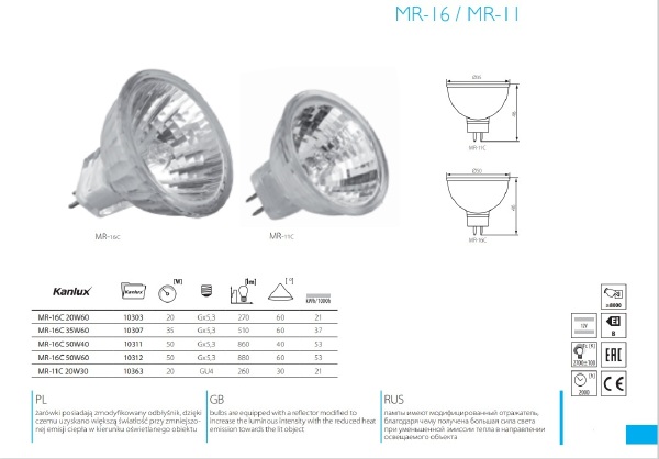 Галогенная лампа Kanlux Mr-16C 12502