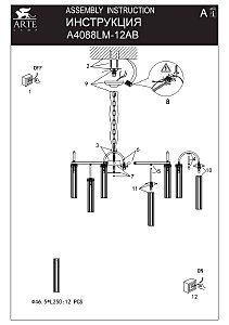 Подвесная люстра Arte Lamp Borgia A4088LM-12AB